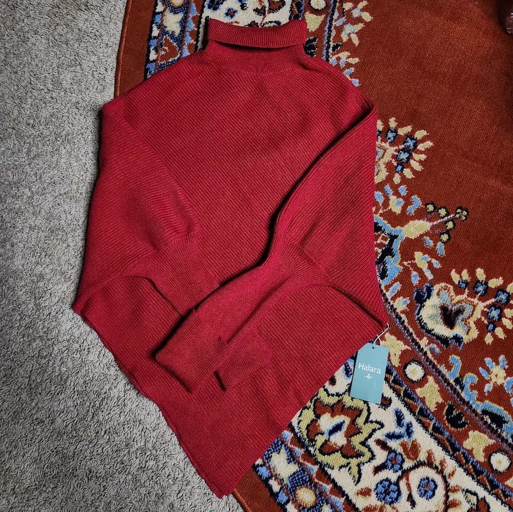 Halara High Neck Long Sleeve Asymmetric Hem Work Sweater - Picture 7 of 12